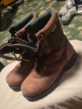 Wolverine Brown Work Boots with Green Collar